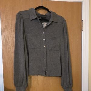 White House Black Market Charcoal Button-Up Shirt, Pockets, Size Lg